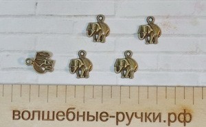 Кулон Слон 13x11мм, Бронза фото 1 — волшебные-ручки.рф
