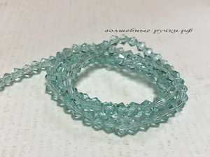 Бусины Гальваника Стекло АВ-Цвет, Граненые, Биконус, Зеленый морской, Размер: 4х4мм, Отв-тие: 1мм, около 118шт/нить, (УТ000007105) фото 1 — волшебные-ручки.рф