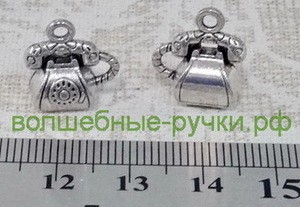 Металлическая подвеска РЕТРО ТЕЛЕФОН 12*15мм цвет серебро фото 1 — волшебные-ручки.рф